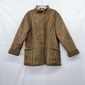 L.L.Bean Women’s Faux Shearling Suede-Look Coat Brown Size L