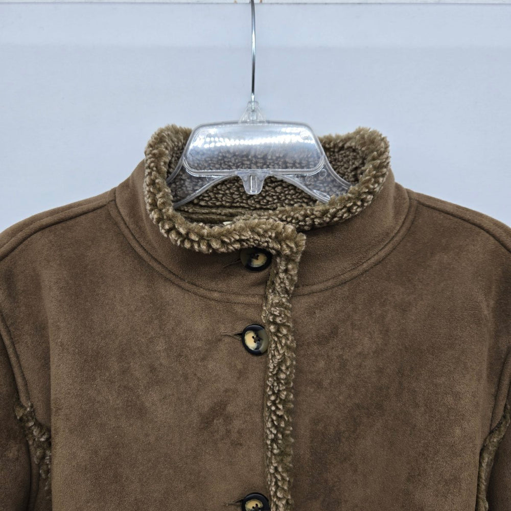 L.L.Bean Women’s Faux Shearling Suede-Look Coat Brown Size L