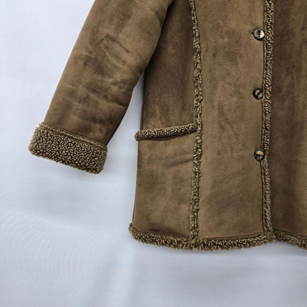 L.L.Bean Women’s Faux Shearling Suede-Look Coat Brown Size L