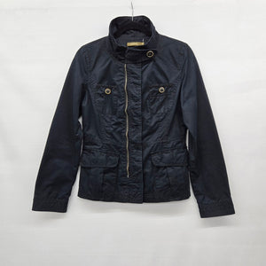 Sandwich Cotton Utility Jacket Black Zip Front Military Style - Size 6