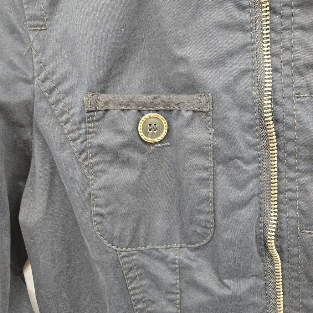Sandwich Cotton Utility Jacket Black Zip Front Military Style - Size 6