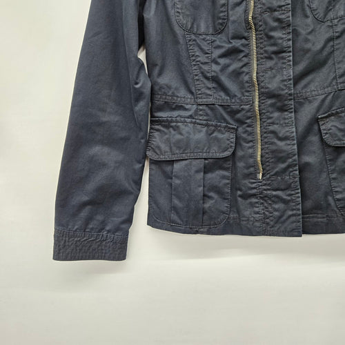 Sandwich Cotton Utility Jacket Black Zip Front Military Style - Size 6