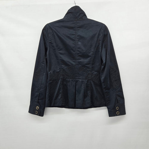 Sandwich Cotton Utility Jacket Black Zip Front Military Style - Size 6