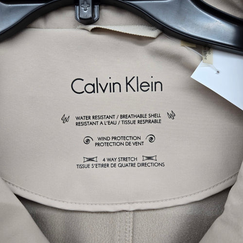Calvin Klein Softshell Jacket Beige Black Water Resistant 4-Way Stretch Size XS