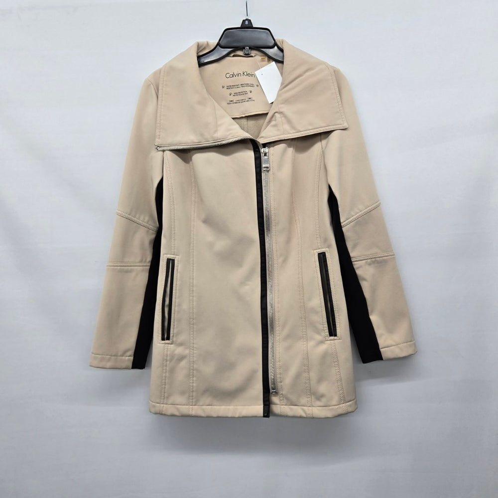 Calvin Klein Softshell Jacket Beige Black Water Resistant 4-Way Stretch Size XS