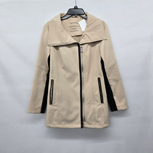 Calvin Klein Softshell Jacket Beige Black Water Resistant 4-Way Stretch Size XS