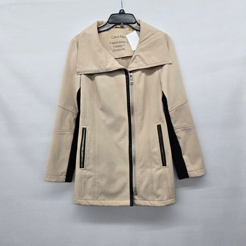 Calvin Klein Softshell Jacket Beige Black Water Resistant 4-Way Stretch Size XS