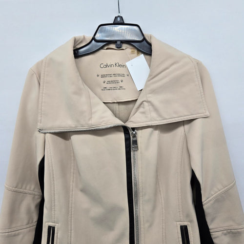 Calvin Klein Softshell Jacket Beige Black Water Resistant 4-Way Stretch Size XS