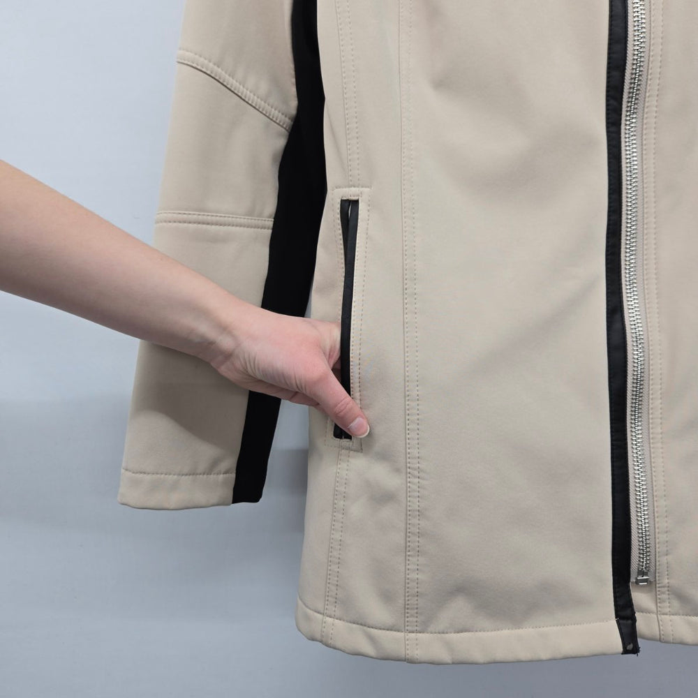 Calvin Klein Softshell Jacket Beige Black Water Resistant 4-Way Stretch Size XS