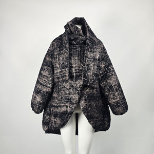 LINK Avant-Garde "Koto" Oversized Quilted Coat Jacket – Abstract Charcoal Print Size L/XL