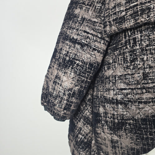 LINK Avant-Garde "Koto" Oversized Quilted Coat Jacket – Abstract Charcoal Print Size L/XL