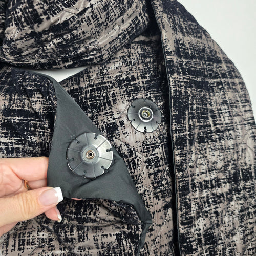 LINK Avant-Garde "Koto" Oversized Quilted Coat Jacket – Abstract Charcoal Print Size L/XL