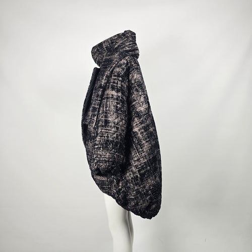 LINK Avant-Garde "Koto" Oversized Quilted Coat Jacket – Abstract Charcoal Print Size L/XL