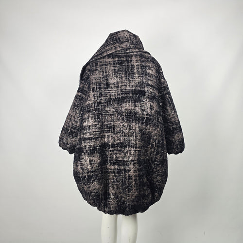 LINK Avant-Garde "Koto" Oversized Quilted Coat Jacket – Abstract Charcoal Print Size L/XL