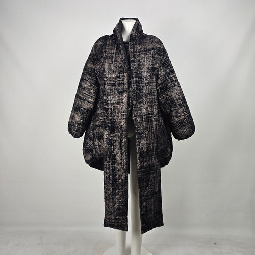 LINK Avant-Garde "Koto" Oversized Quilted Coat Jacket – Abstract Charcoal Print Size L/XL