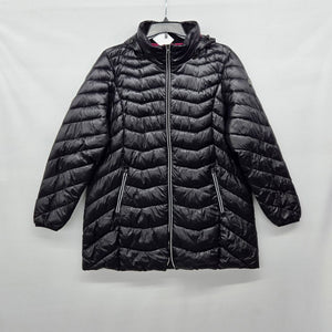 NOIZE Women’s Black Quilted Puffer Coat Cruelty-Free Hooded Jacket - Size 2X