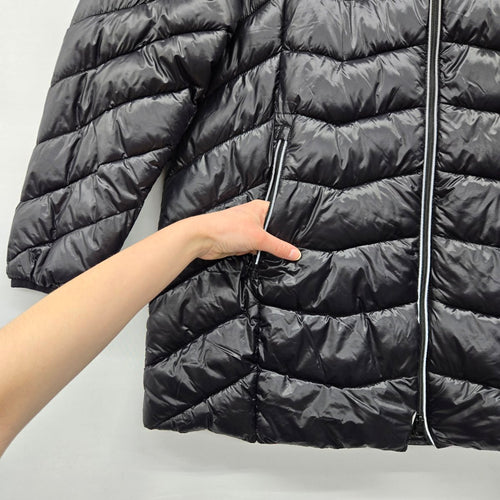 NOIZE Women’s Black Quilted Puffer Coat Cruelty-Free Hooded Jacket - Size 2X
