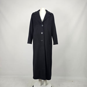 Jacques Vert Black Virgin Wool Cashmere Long Coat - Size 10
