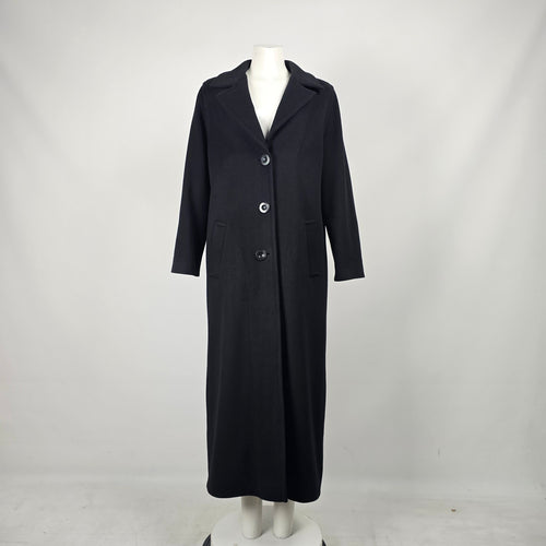 Jacques Vert Black Virgin Wool Cashmere Long Coat - Size 10