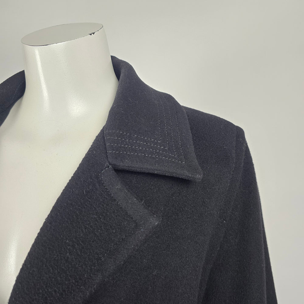 Jacques Vert Black Virgin Wool Cashmere Long Coat - Size 10