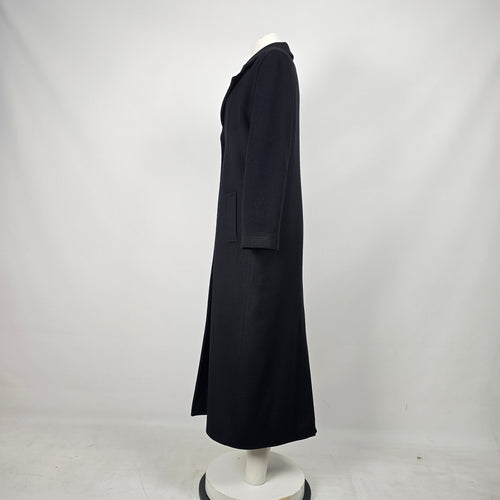Jacques Vert Black Virgin Wool Cashmere Long Coat - Size 10