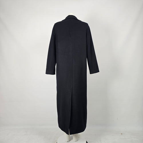 Jacques Vert Black Virgin Wool Cashmere Long Coat - Size 10