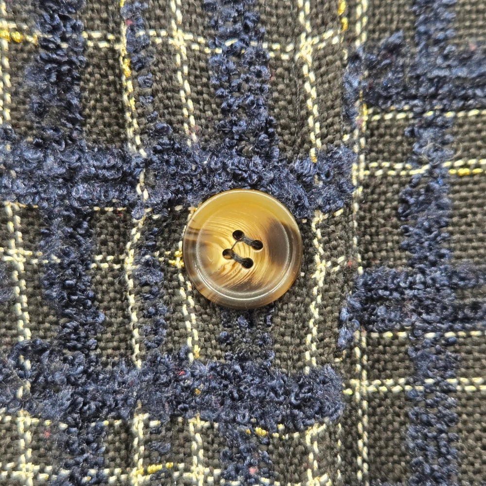 PRIV Women’s Long Plaid Tweed Shirt Jacket Navy Black Button Front Coat Size L