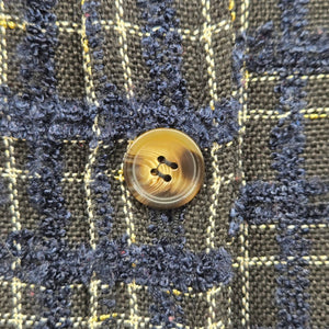 PRIV Women’s Long Plaid Tweed Shirt Jacket Navy Black Button Front Coat Size L