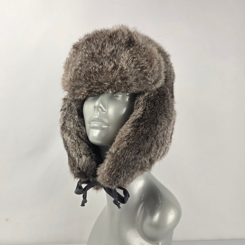 Vintage Crown Cap Gray Brown Winnipeg Canada Rabbit Fur Trapper Hat - Size M