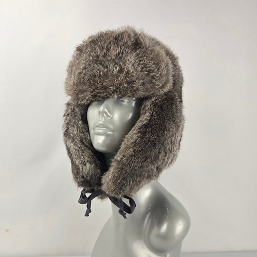 Vintage Crown Cap Gray Brown Winnipeg Canada Rabbit Fur Trapper Hat - Size M