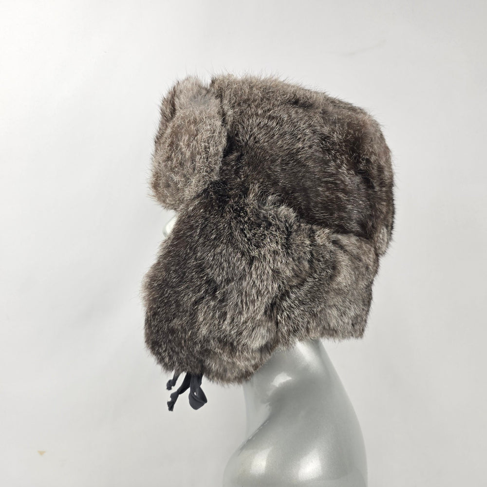 Vintage Crown Cap Gray Brown Winnipeg Canada Rabbit Fur Trapper Hat - Size M