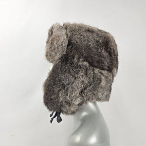 Vintage Crown Cap Gray Brown Winnipeg Canada Rabbit Fur Trapper Hat - Size M