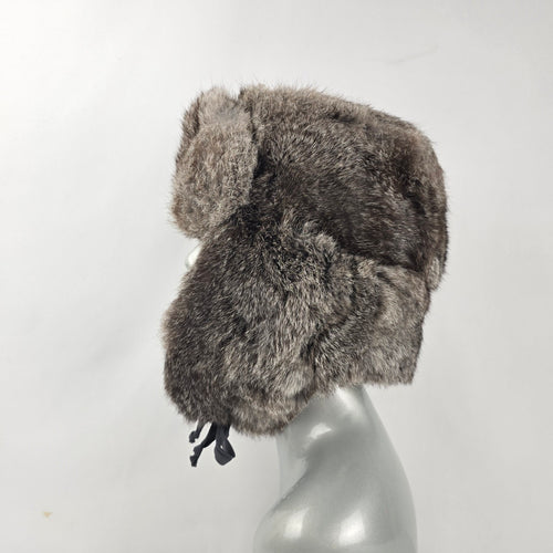Vintage Crown Cap Gray Brown Winnipeg Canada Rabbit Fur Trapper Hat - Size M