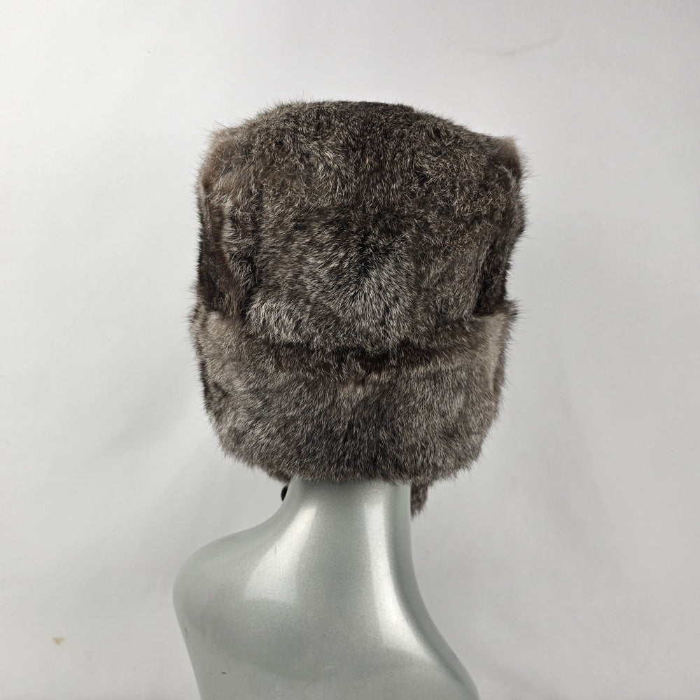 Vintage Crown Cap Gray Brown Winnipeg Canada Rabbit Fur Trapper Hat - Size M