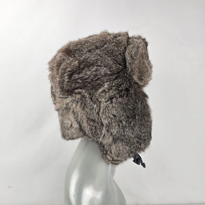 Vintage Crown Cap Gray Brown Winnipeg Canada Rabbit Fur Trapper Hat - Size M