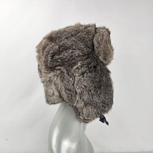 Vintage Crown Cap Gray Brown Winnipeg Canada Rabbit Fur Trapper Hat - Size M