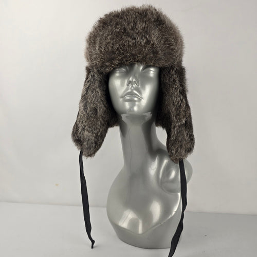 Vintage Crown Cap Gray Brown Winnipeg Canada Rabbit Fur Trapper Hat - Size M
