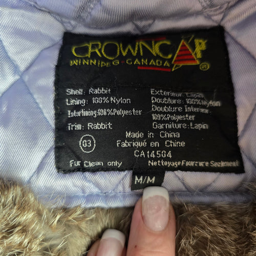 Vintage Crown Cap Gray Brown Winnipeg Canada Rabbit Fur Trapper Hat - Size M
