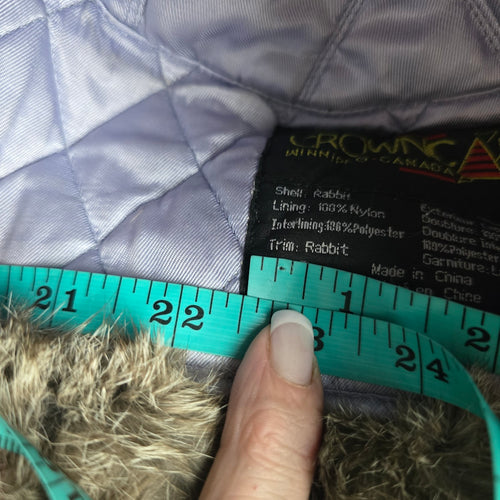 Vintage Crown Cap Gray Brown Winnipeg Canada Rabbit Fur Trapper Hat - Size M