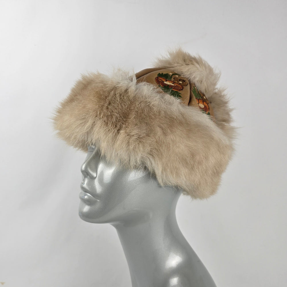 Vintage 70s Embroidered Leather & Fur Cossack Hat – Boho Zhivago Winter Cap