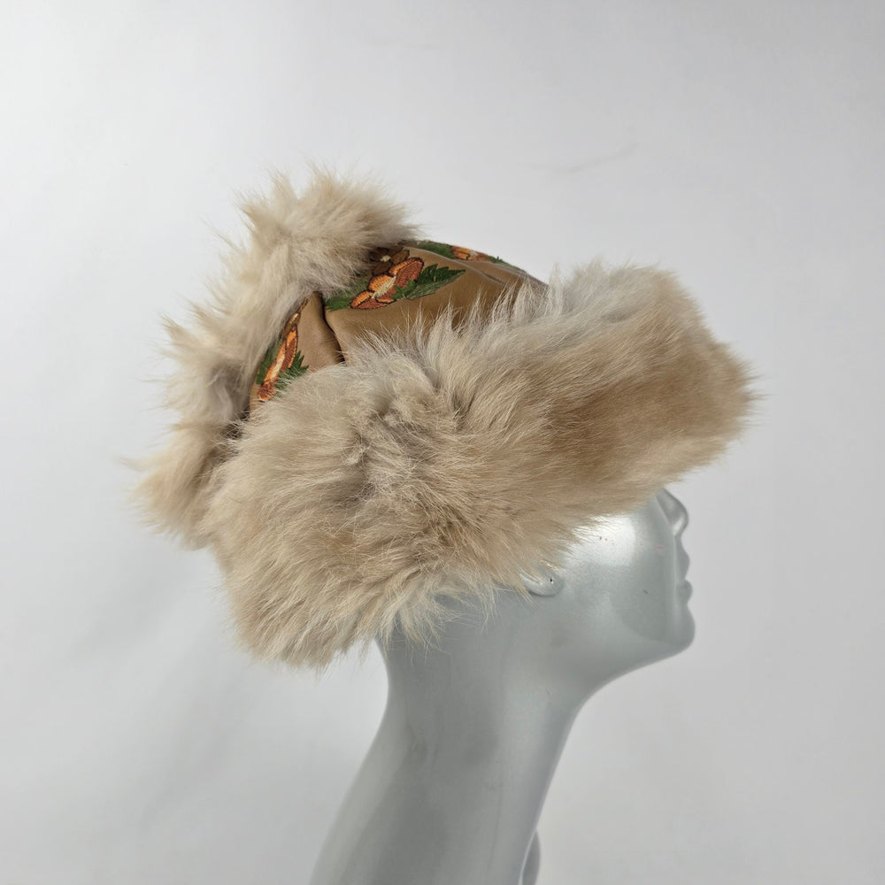 Vintage 70s Embroidered Leather & Fur Cossack Hat – Boho Zhivago Winter Cap
