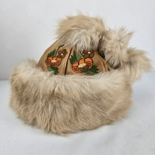 Vintage 70s Embroidered Leather & Fur Cossack Hat – Boho Zhivago Winter Cap