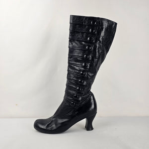 Miz Mooz Astor Black Leather Knee High Button Detail Boots Size 9