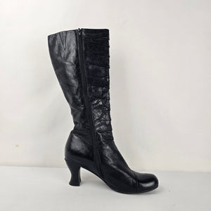 Miz Mooz Astor Black Leather Knee High Button Detail Boots Size 9
