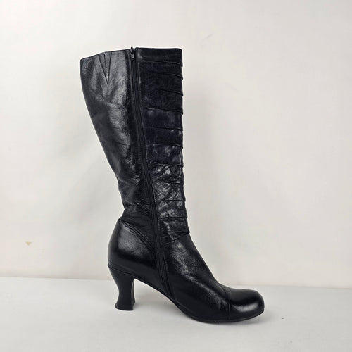 Miz Mooz Astor Black Leather Knee High Button Detail Boots Size 9