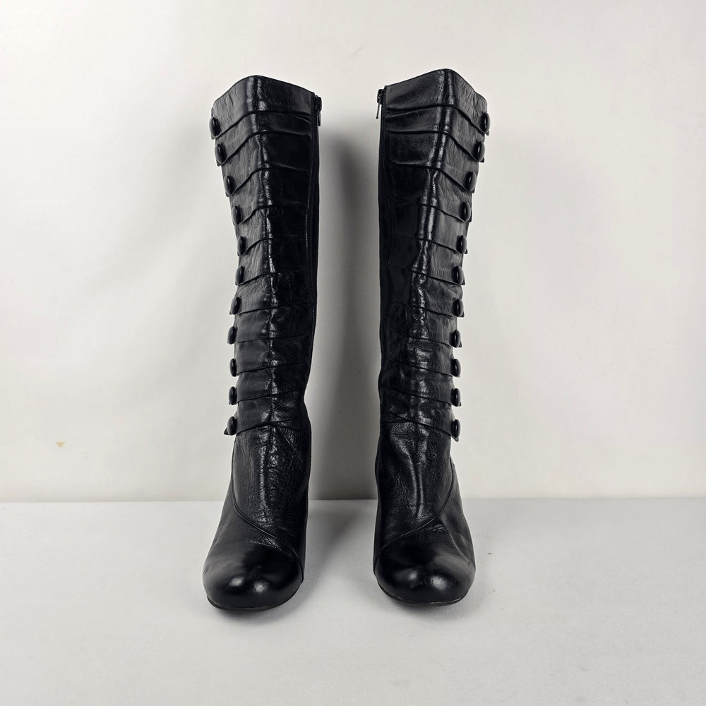 Miz Mooz Astor Black Leather Knee High Button Detail Boots Size 9