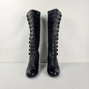 Miz Mooz Astor Black Leather Knee High Button Detail Boots Size 9