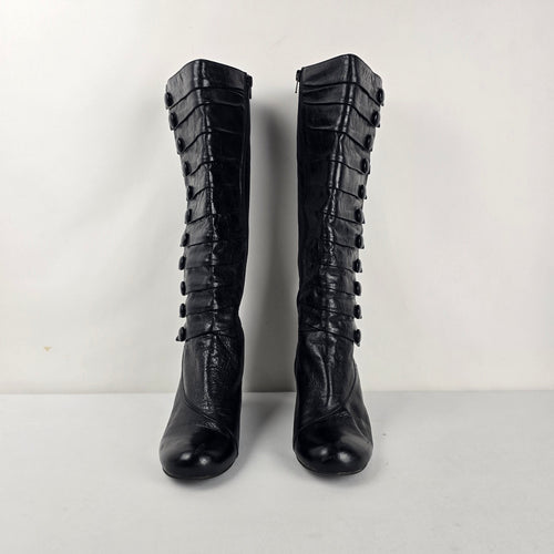 Miz Mooz Astor Black Leather Knee High Button Detail Boots Size 9