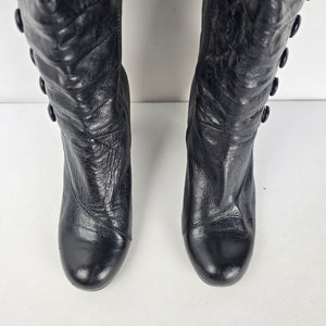 Miz Mooz Astor Black Leather Knee High Button Detail Boots Size 9