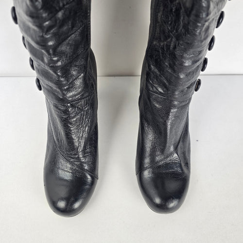 Miz Mooz Astor Black Leather Knee High Button Detail Boots Size 9
